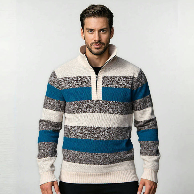 Herren modischer Strickpullover mit halbem Reißverschluss und gestreiftem Design Krohn-e