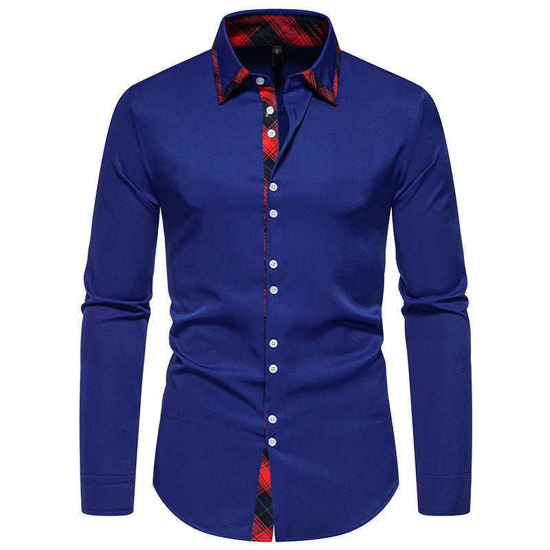 Herren elegantes Langarmhemd mit karierter Kragen-Details Krohn-e