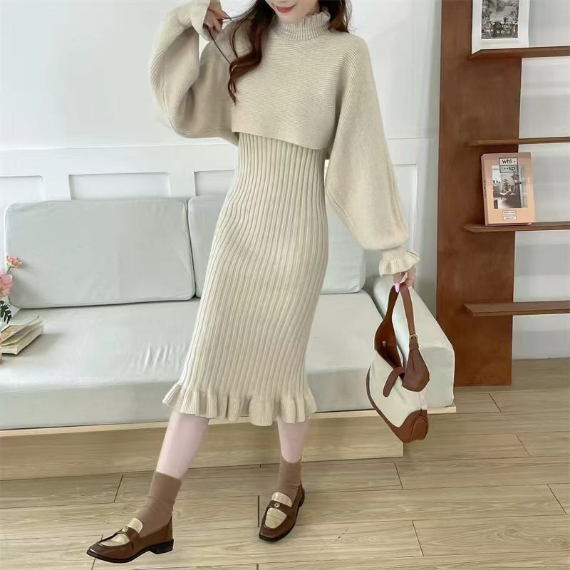 Damen Strickkleid mit hochgeschlossenem Kragen und Rippstruktur Krohn-e