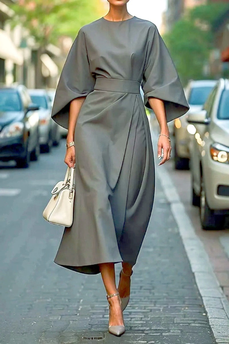 Damen Maxi-Kleid mit voluminösen Ärmeln und elegantem Gürtel Krohn-e