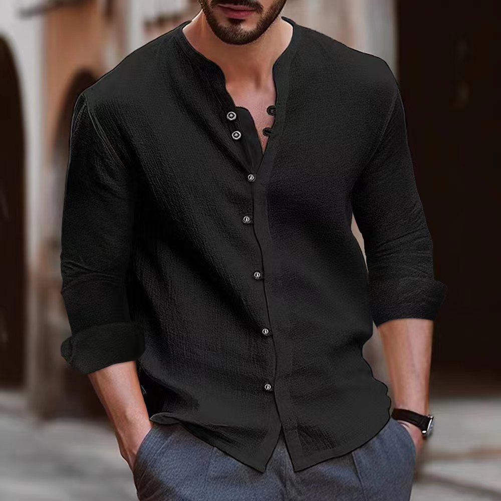 Herren Langarm-Henley-Hemd aus leichtem Baumwollgewebe mit modischem Knopfdetail Krohn-e