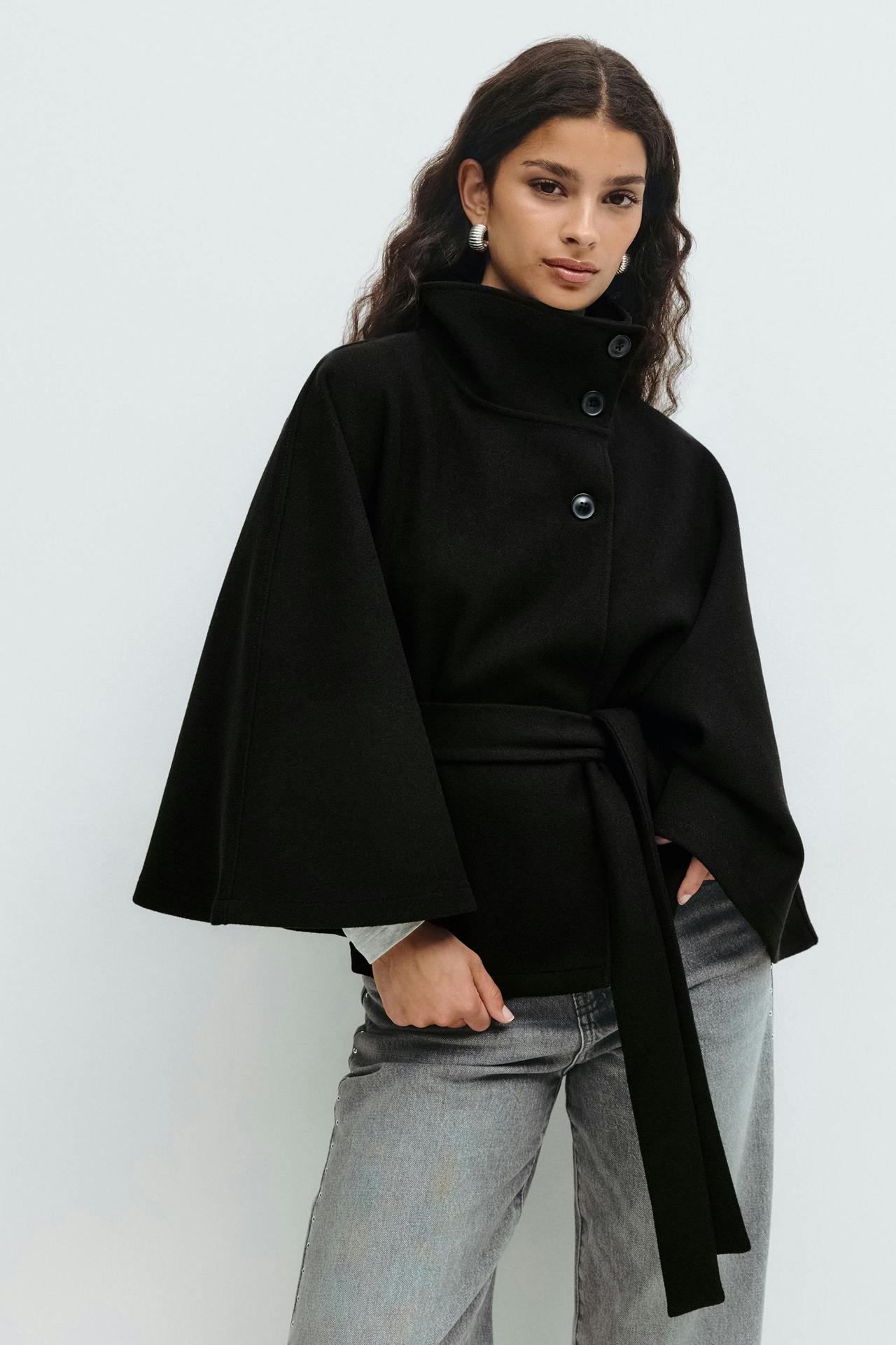 Damen Relaxed Fit Umhangjacke mit Bindegürtel Krohn-e