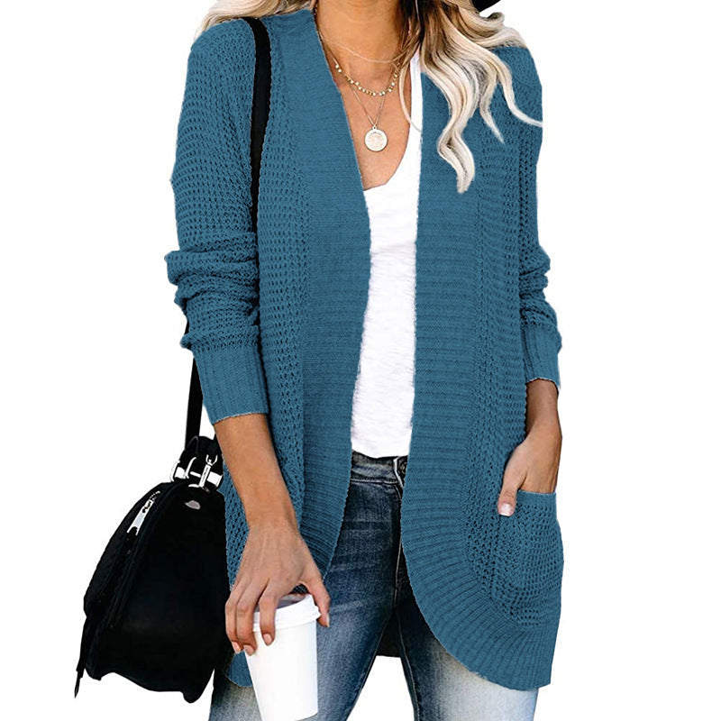 Damen lässige Strickjacke mit Taschen und offener Front Krohn-e
