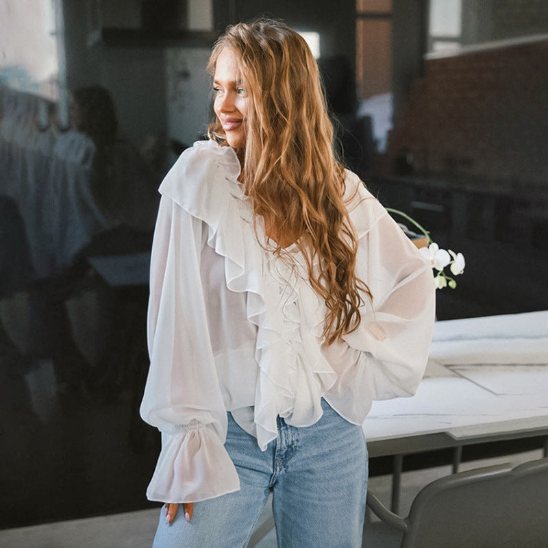 Damen Luftige Rüschenbluse aus Chiffon mit Oversize-Schnitten Krohn-e