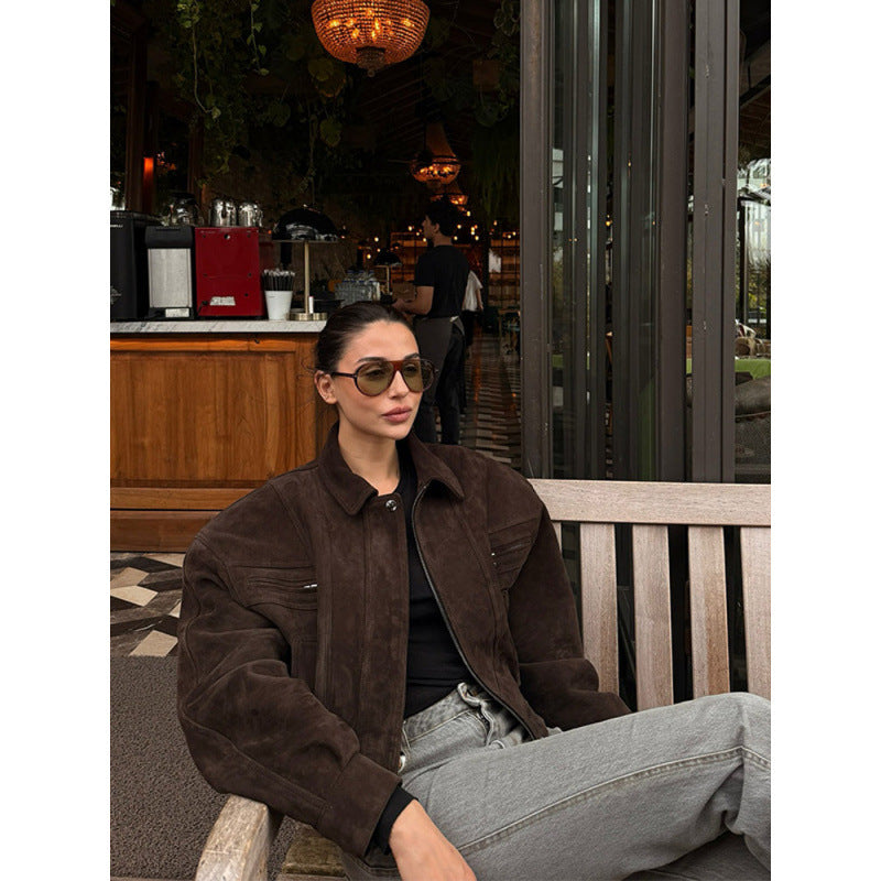 Damen Modische Wildlederjacke mit cropped Schnitt Krohn-e