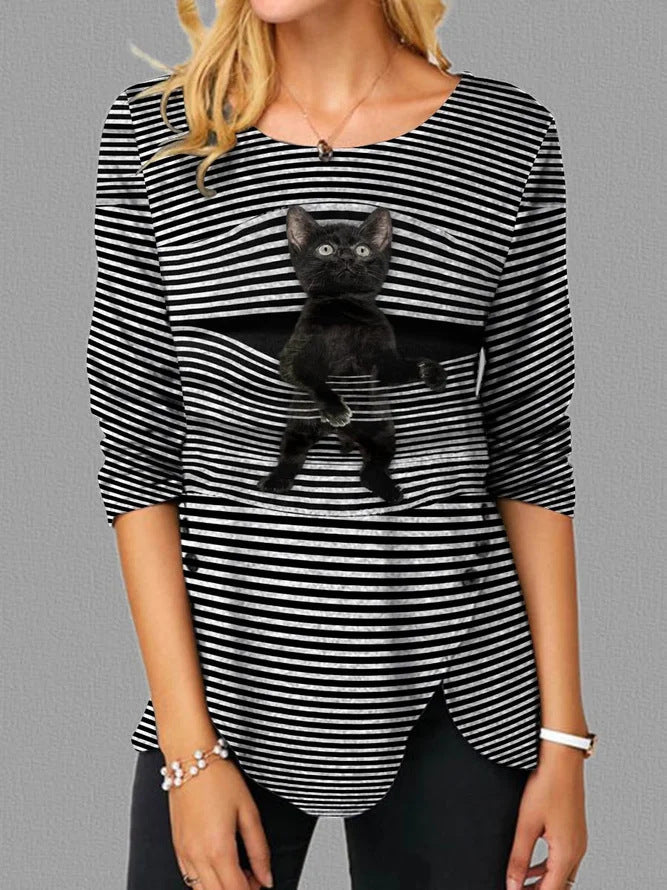 Damen lässige T-Shirt mit Katzenmotiv Krohn-e