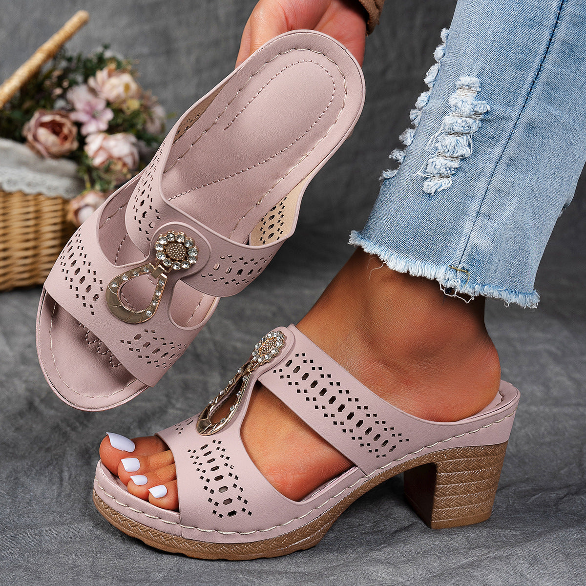 KROHN-E Damen Orthopädische Sandalen Strass Flach Komfort Fußbett