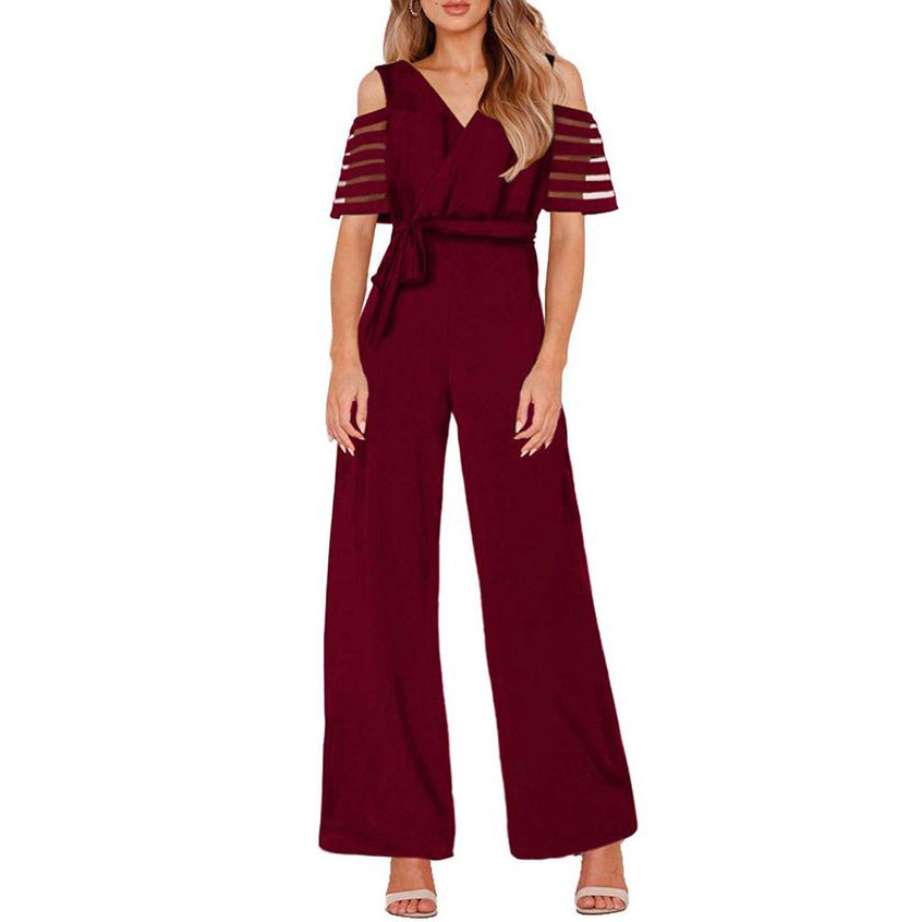Damen Eleganter Jumpsuit mit transparenten Ärmel-Details und Taillengürtel Krohn-e