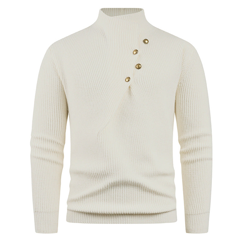 Herren Strickpullover mit modernem Stehkragen und dekorativen Knöpfen Krohn-e