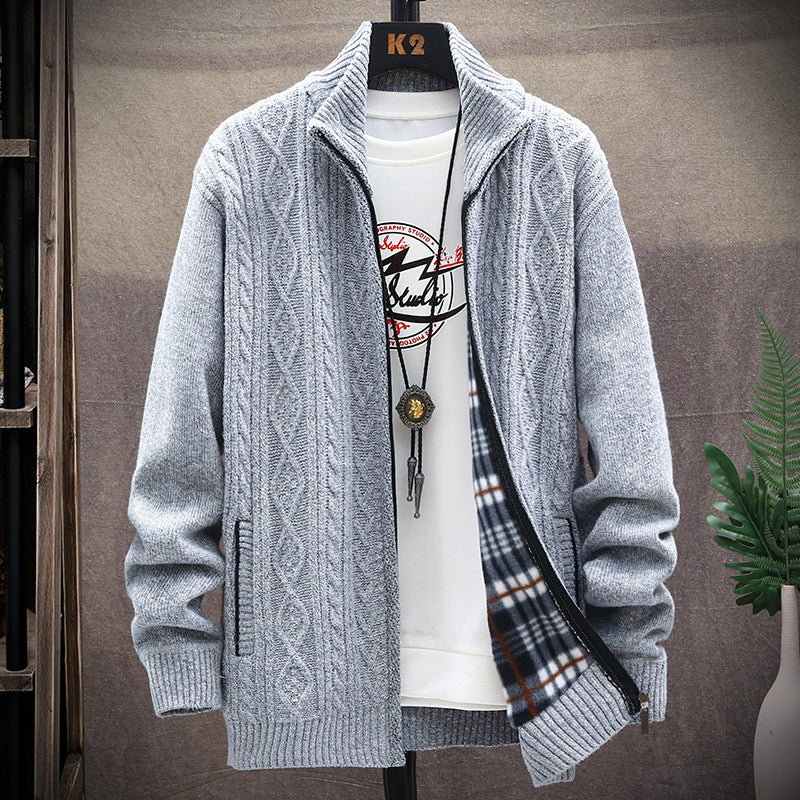 Herren Strickjacke mit Kunstlederdetails und hohem Kragen Krohn-e
