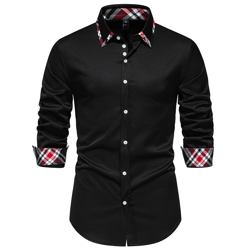 Herren elegantes Langarmhemd mit kontrastierenden Karodetails Krohn-e