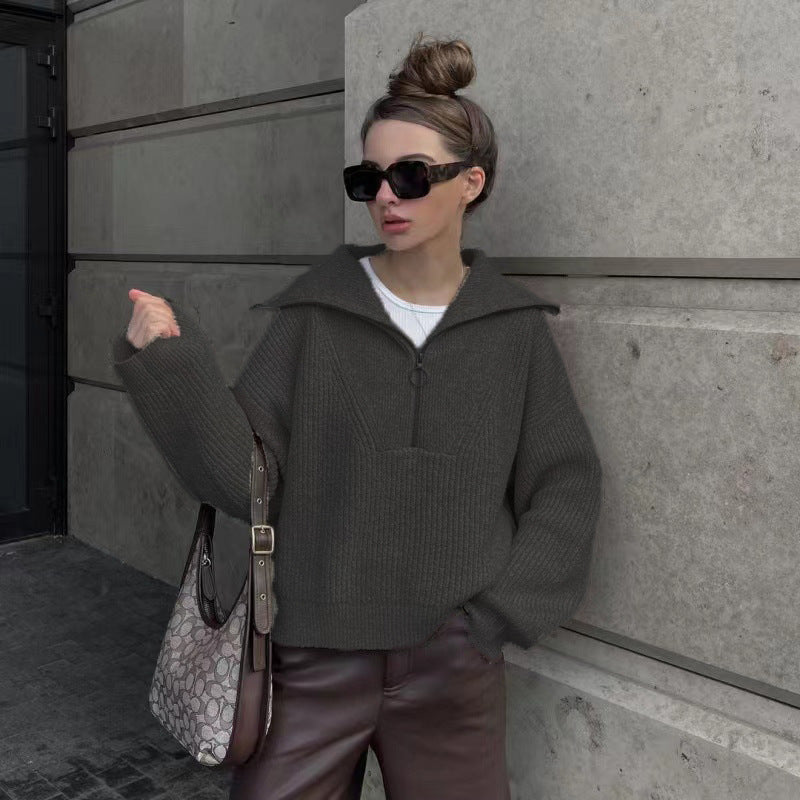 Krohn-e | Rippstrickpullover mit Reißverschluss Weich und Warm Lässig Schick