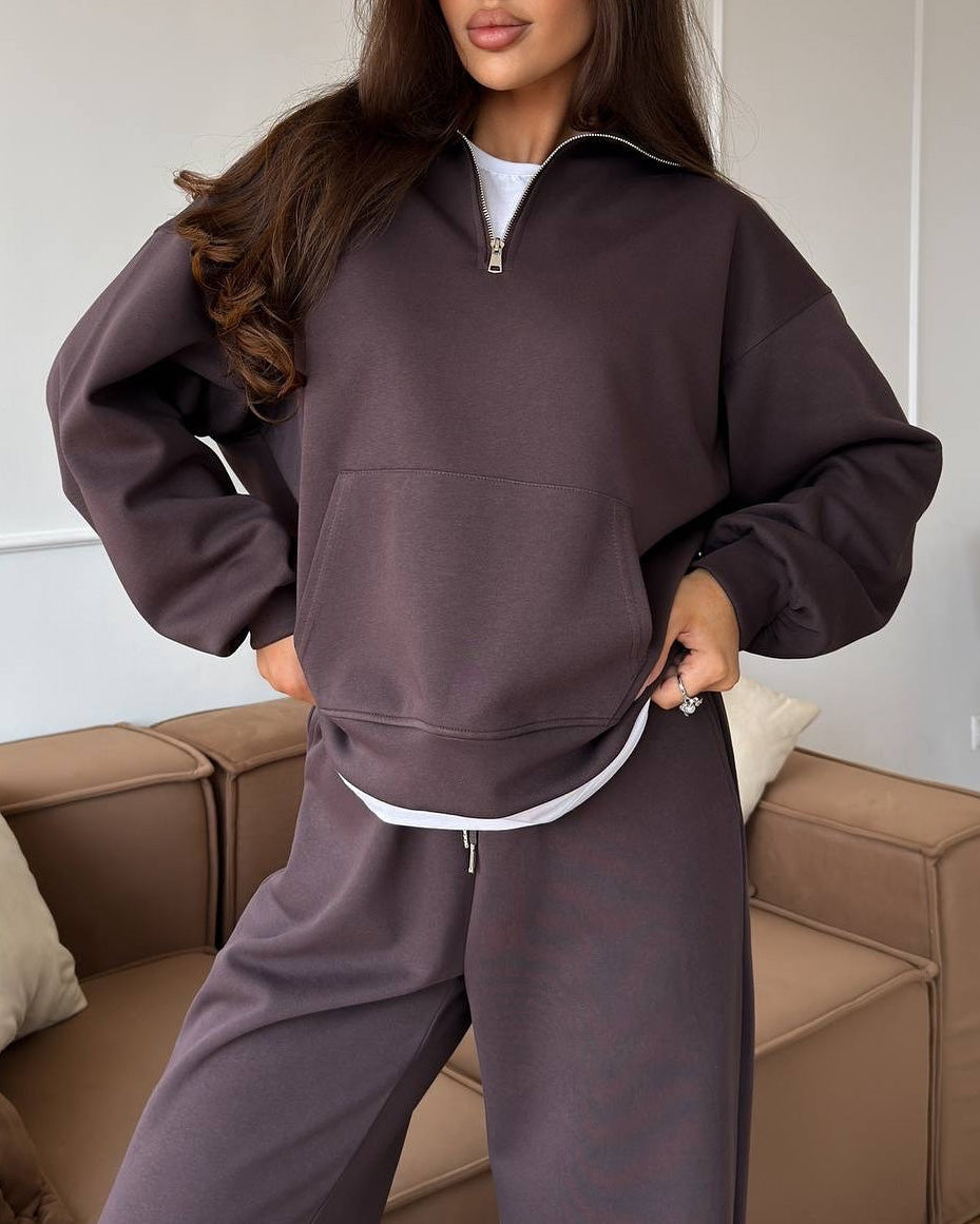 Krohn-e | Halbhals Pullover Sweatshirt und Weit Geschnittene Hose Zweiteiler Anzug
