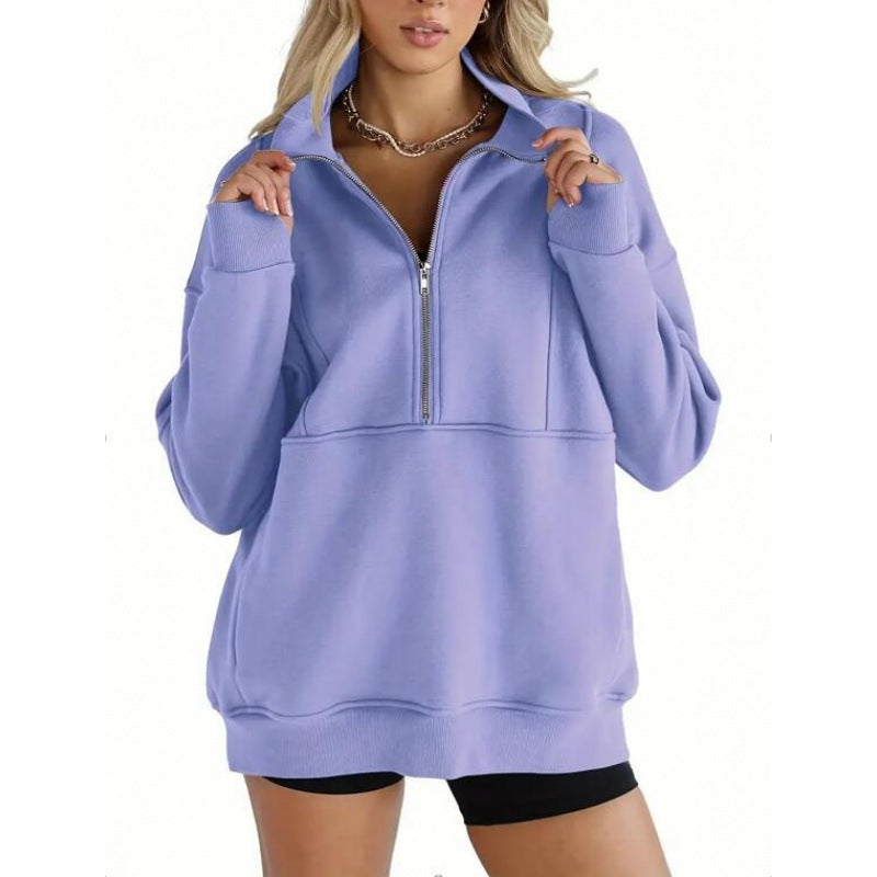 Damen Sweatshirt mit halbem Reißverschluss und oversized Schnitt Krohn-e
