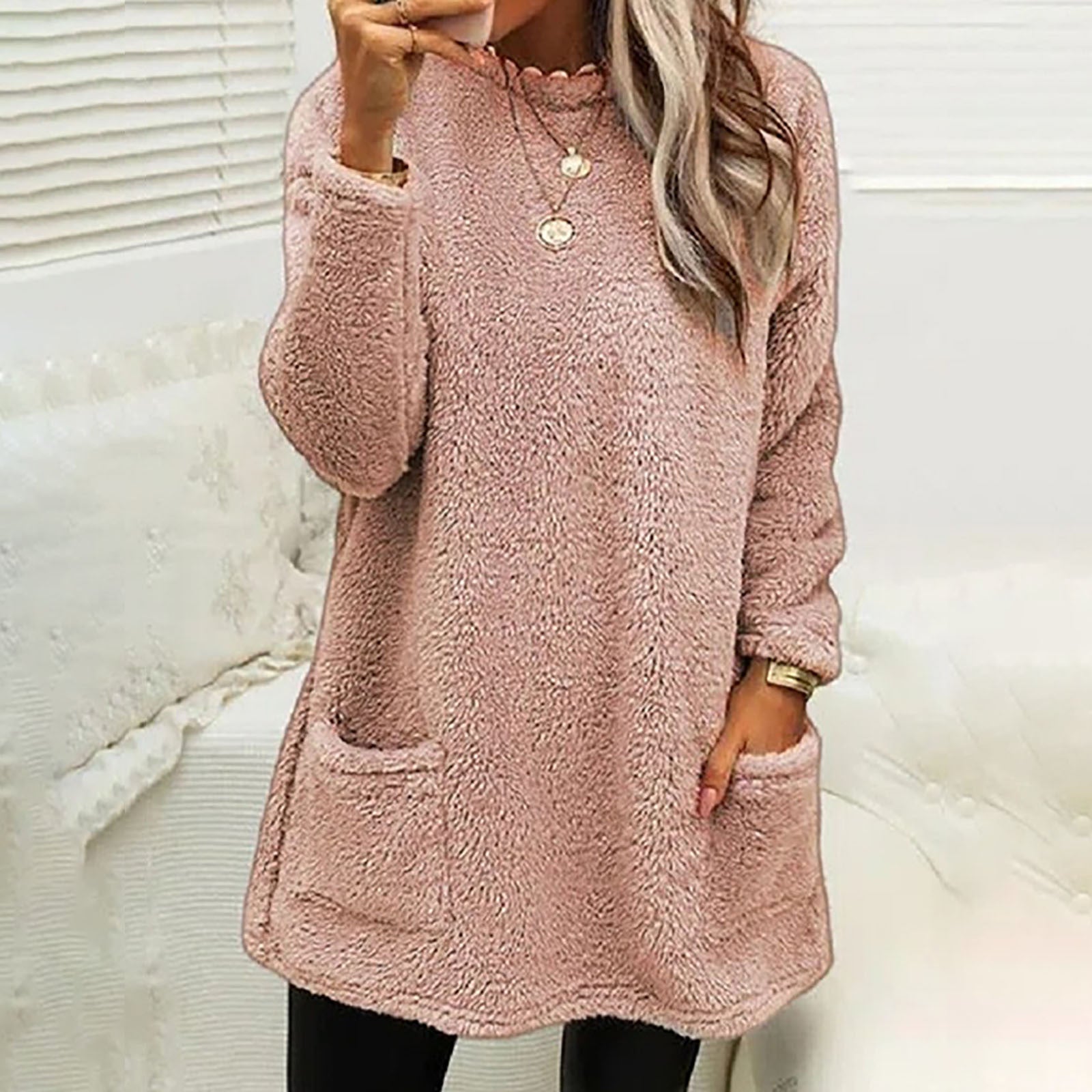 Damen Kuscheliger Fleece-Pullover mit praktischen Taschen und weitem Schnitt Krohn-e