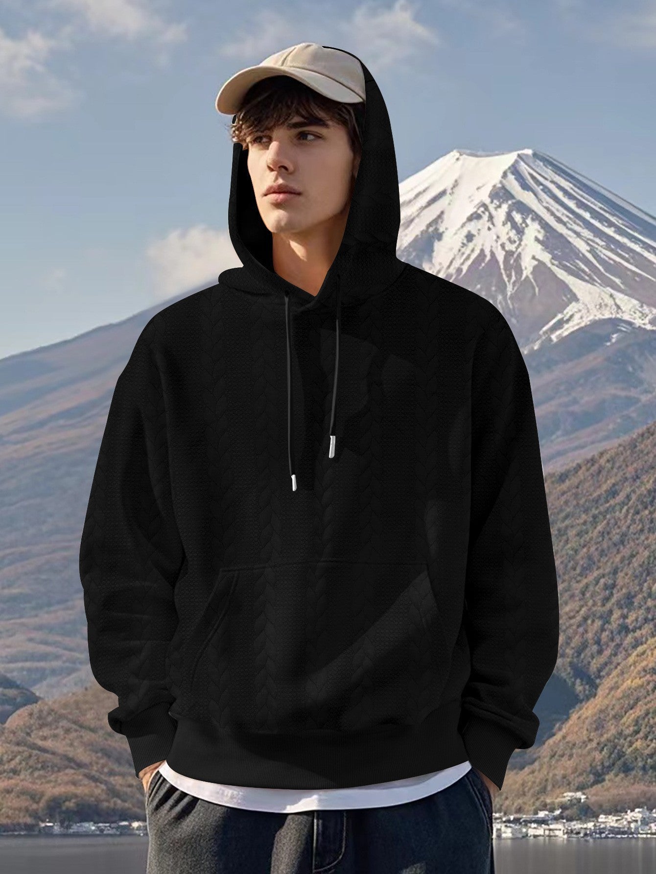 Herren Hoodie mit strukturiertem Design und Kängurutasche Krohn-e