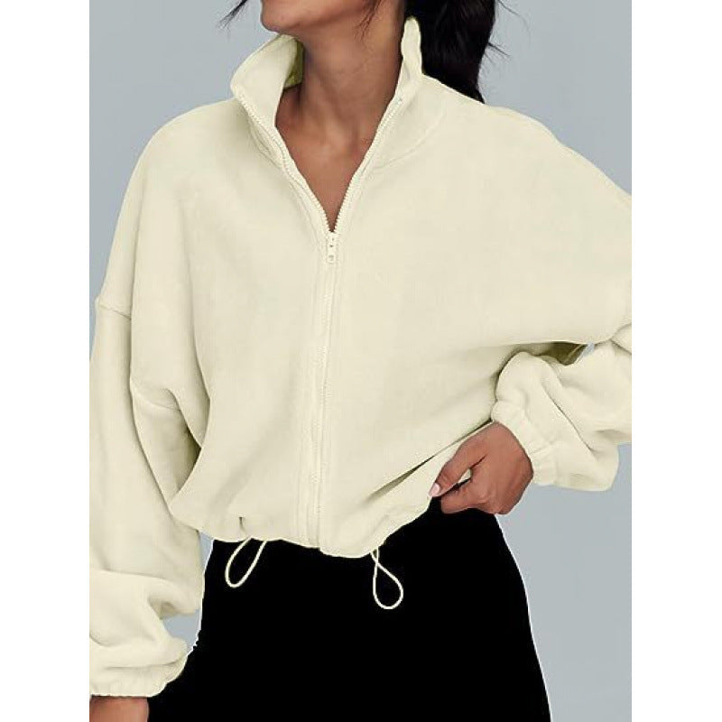 Damen trendy Oversize-Zip-Pullover mit hohem Kragen und Kordelzug Krohn-e