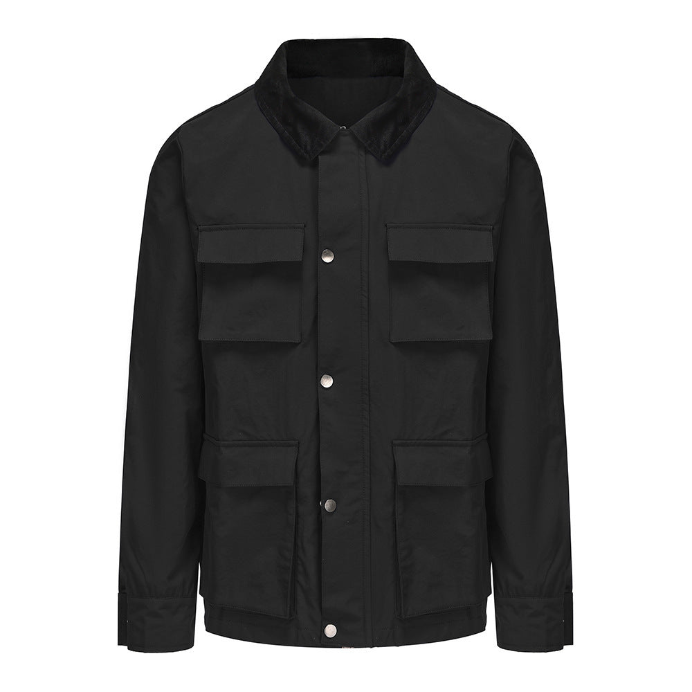 Herren modische Utility-Jacke mit mehreren praktischen Taschen und Kunstfellkragen Krohn-e