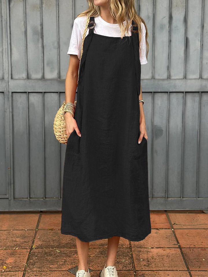 Damen lässiges Leinen-Trägerkleid mit praktischen Taschen Krohn-e