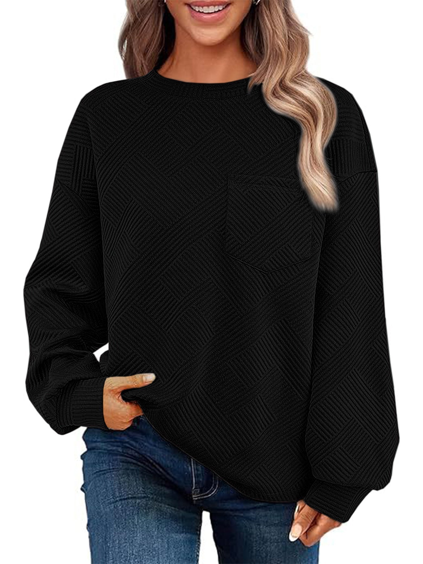 Damen Lässiger Pullover mit strukturiertem Muster und praktischen Taschen Krohn-e