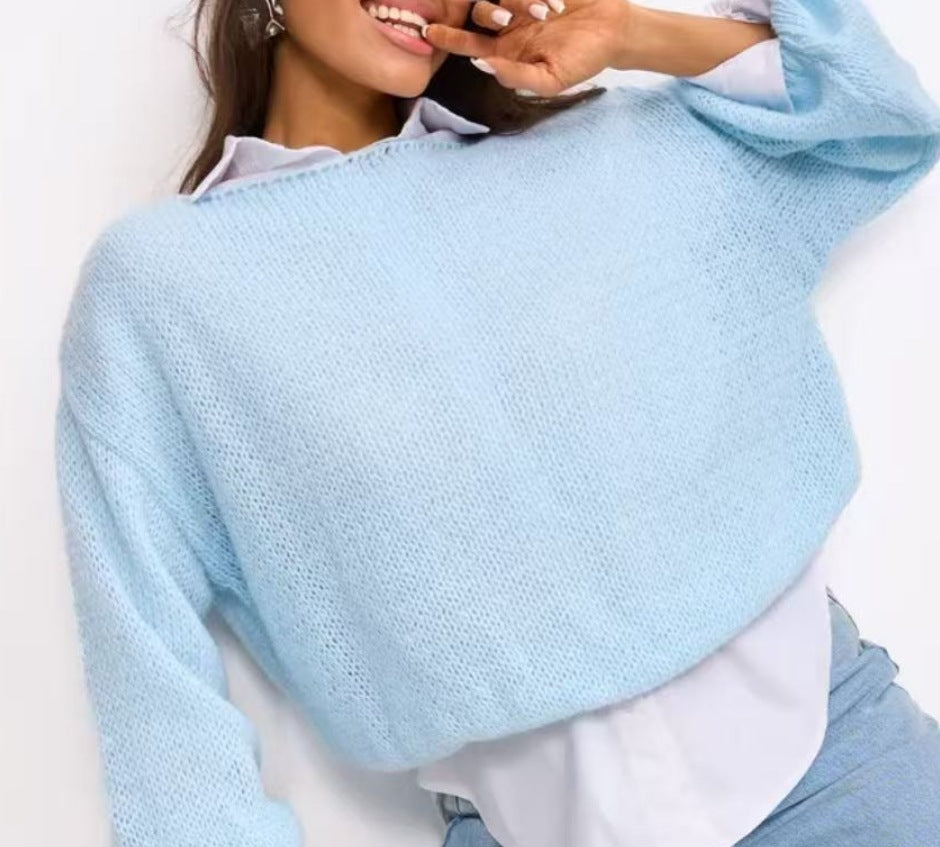 Damen lässiger Oversize-Pullover mit ballonförmigen Ärmeln und strukturiertem Maschenmuster Krohn-e