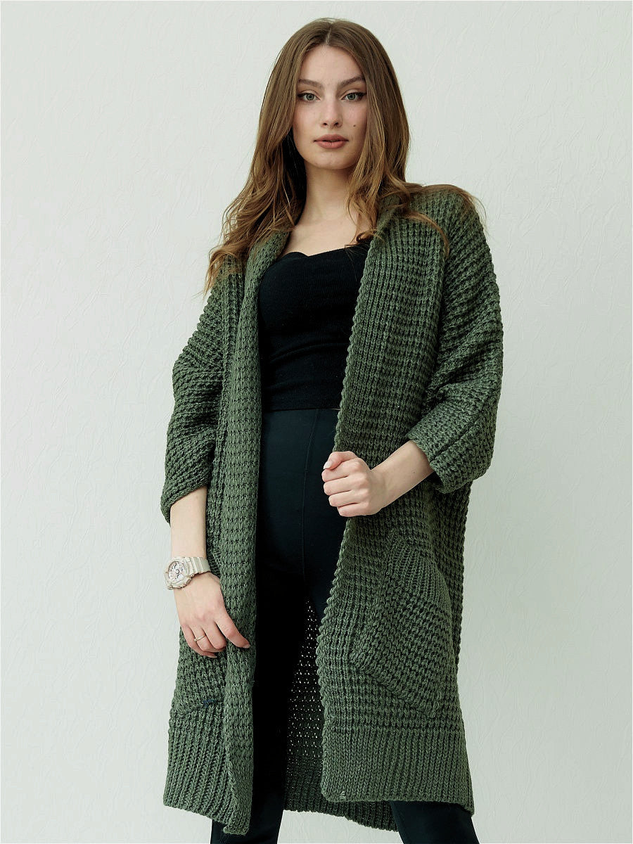Krohn-e | Strickjacke - Oversized Fit - Offene Vorderseite - Gerippte Kanten - Große Taschen