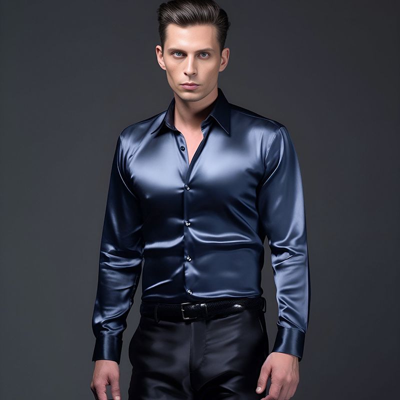 Herren Hemd aus glänzendem Satin mit modernem Kragen Krohn-e