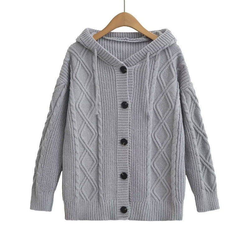 Damen Strickjacke mit Kapuze und modischem Zopfmuster Krohn-e - Krohn-e