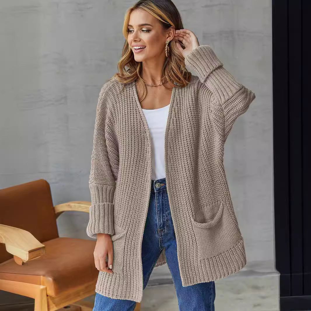 Damen gestrickter Cardigan mit großzügigen Taschen und strukturiertem Design Krohn-e