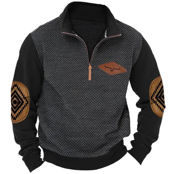 Herren modischer Pullover mit Kontrastkragen und Ellbogenpatches Krohn-e