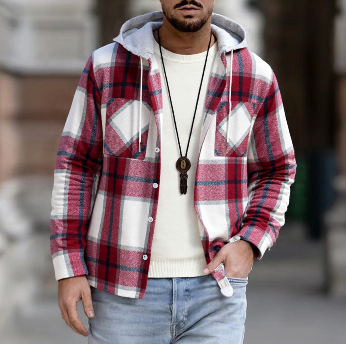 Herren Freizeitjacke mit Kapuze und Karomuster Krohn-e