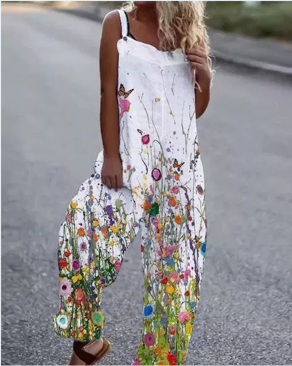 Krohn-e | Große Blumenmuster Leichte Stoff Latzhose