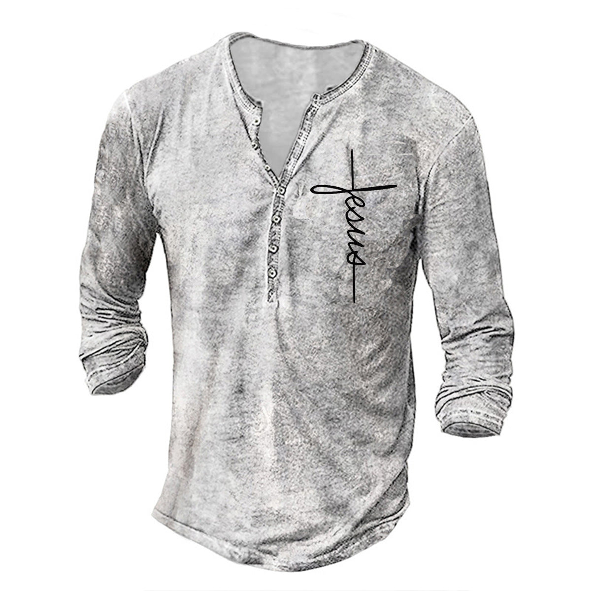 Herren Langarm Henley-Shirt mit kreativem Grafikdruck Krohn-e
