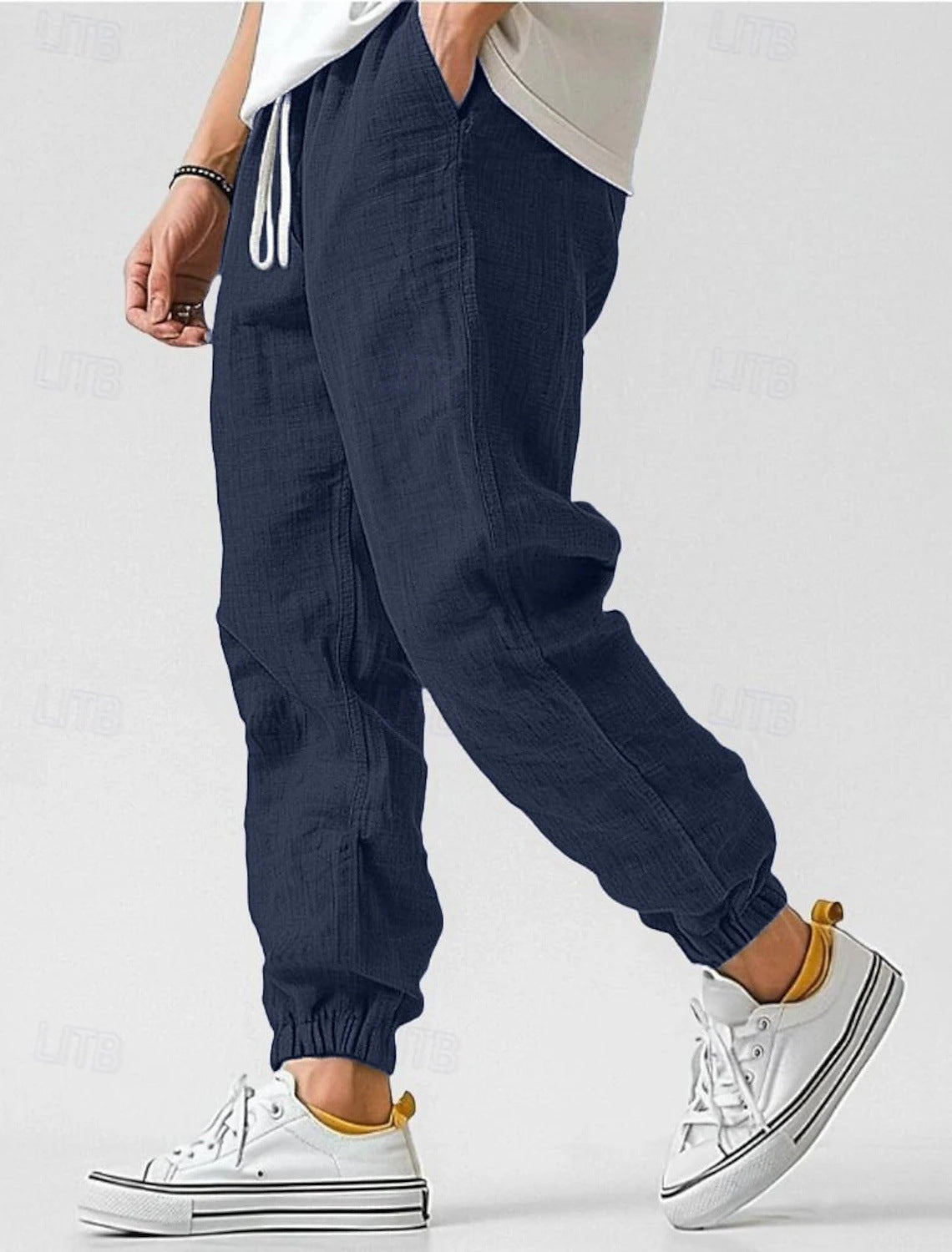 Herren Bequeme Leinenhose mit elastischem Bund und seitlichen Taschen Krohn-e