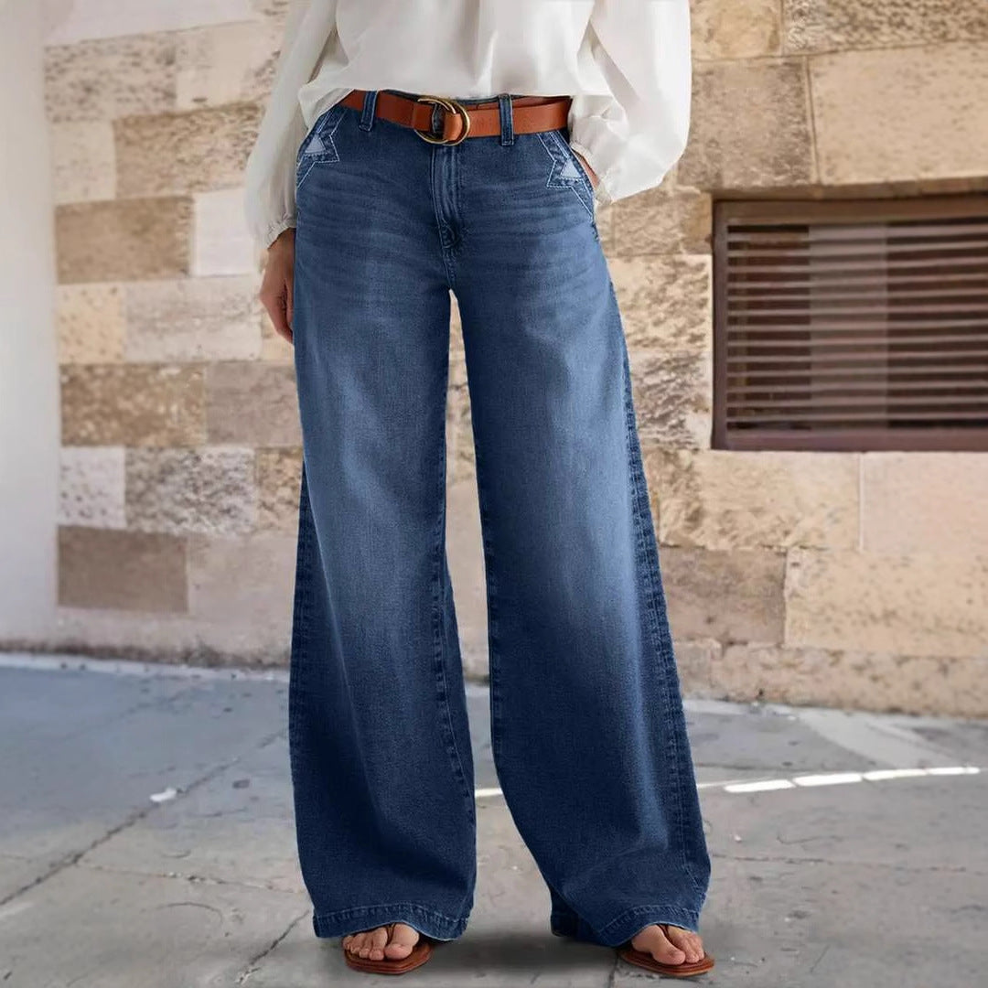 Damen Weite Jeans im Boho-Stil mit hohem Bund und komfortablem Schnitt Krohn-e