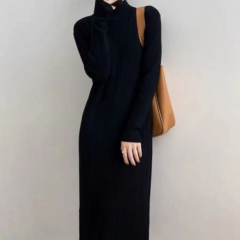 Damen Strickkleid mit hohem Kragen und Rippenstruktur Krohn-e