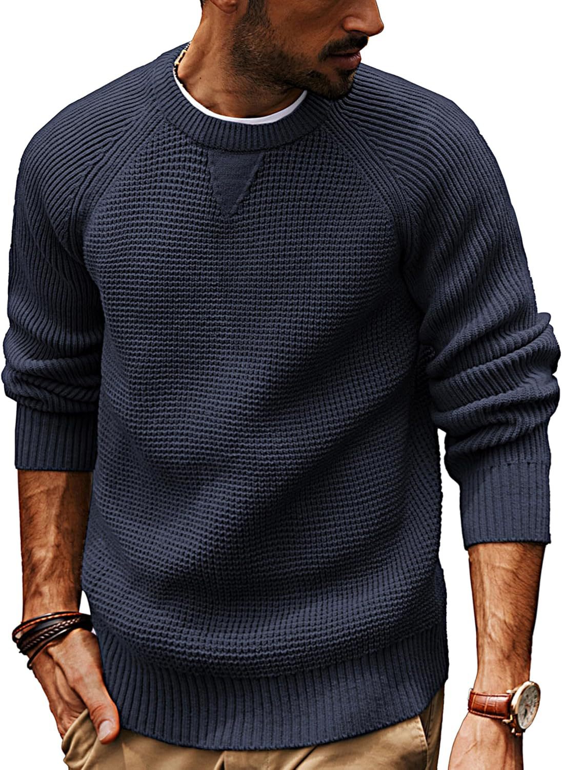 Herren lässiger Strickpullover mit strukturiertem Gewebemuster und Rundhalsausschnitt Krohn-e