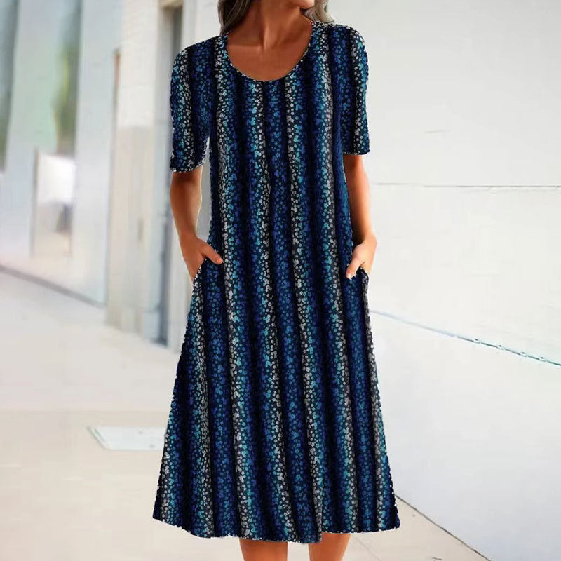 Fudus lässiges Kleid mit Leopardenmuster, Rundhalsausschnitt und kurzen Ärmeln