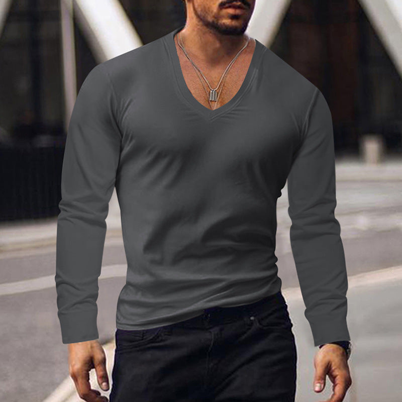 Herren V-Ausschnitt Langarmshirt aus weichem Baumwollmix mit figurbetonter Passform Krohn-e