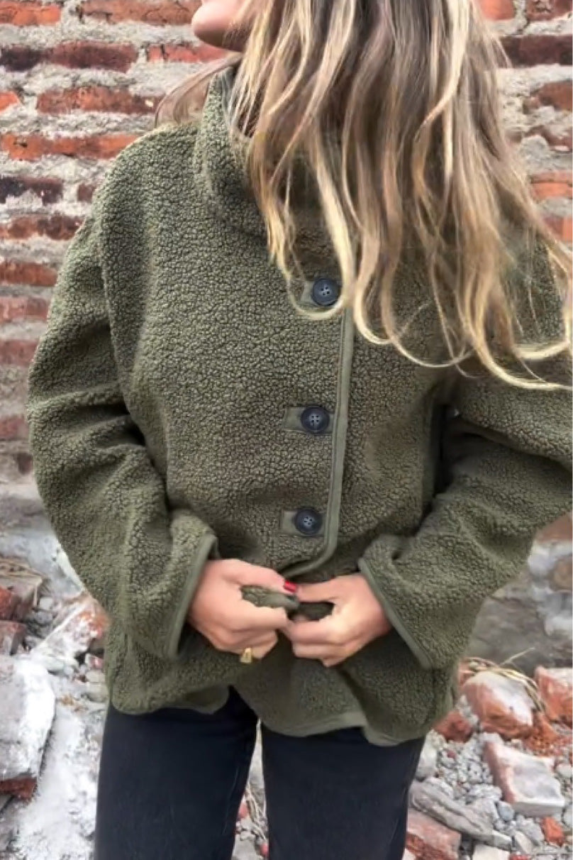 Krohn-e | Unregelmäßige Knopfhals Hohe Kragen Fleecejacke