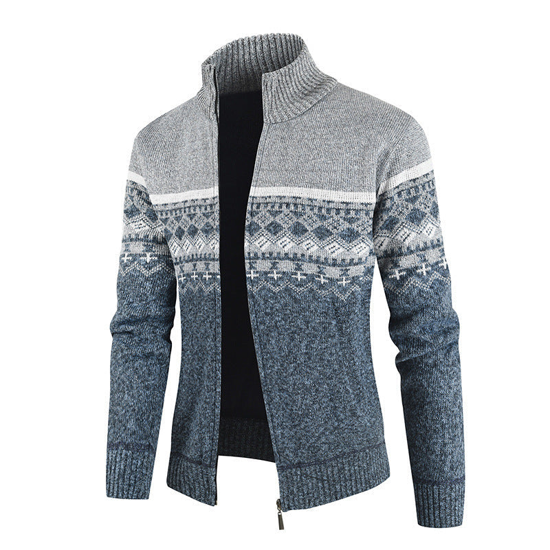 Herren modische Strickjacke mit hohem Kragen und grafischem Muster Krohn-e