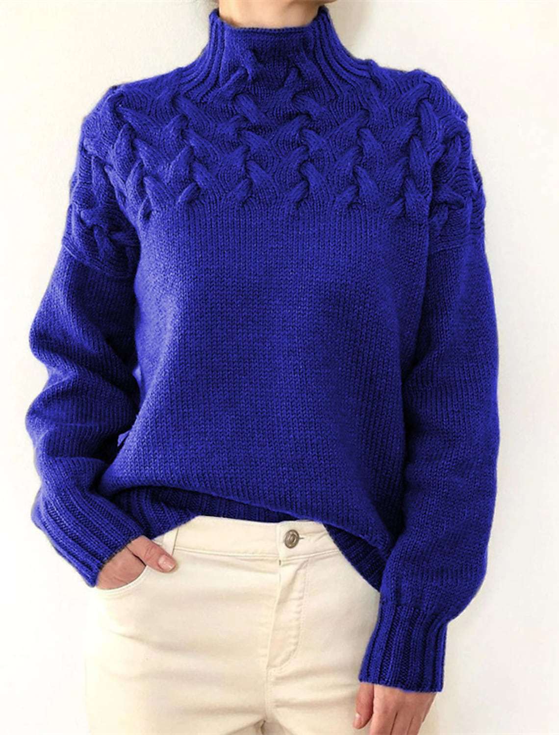 Damen Grobstrickpullover mit Stehkragen und Zopfmuster Krohn-e