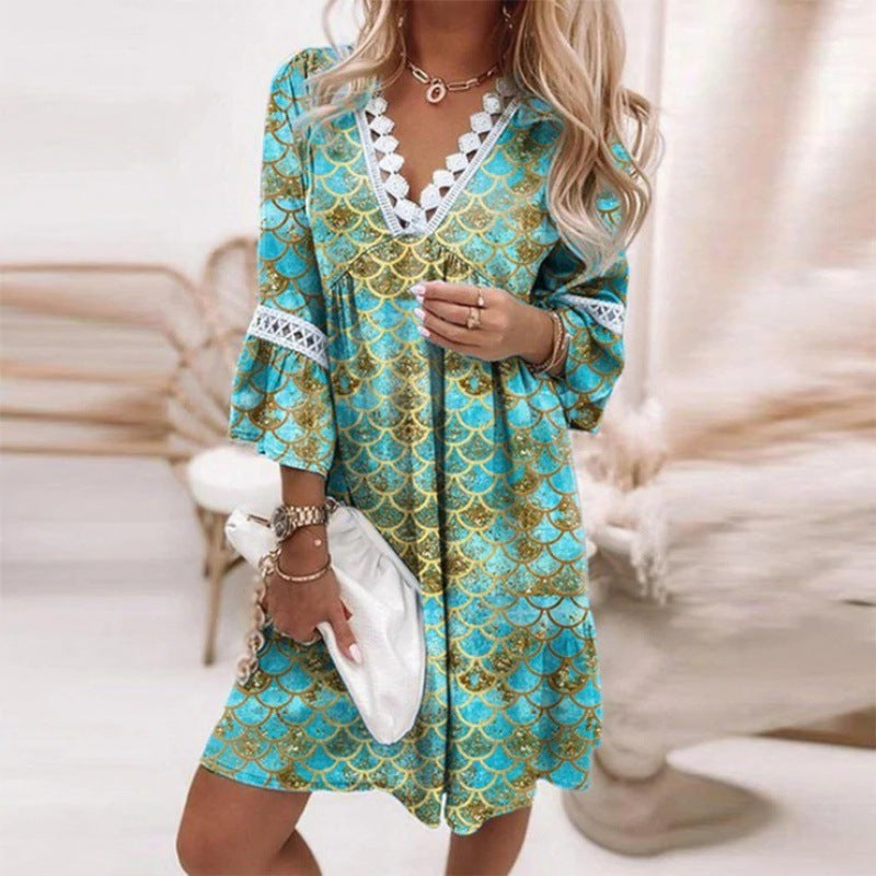 Damen Blumiges Tunika-Kleid mit Spitzenakzenten Krohn-e