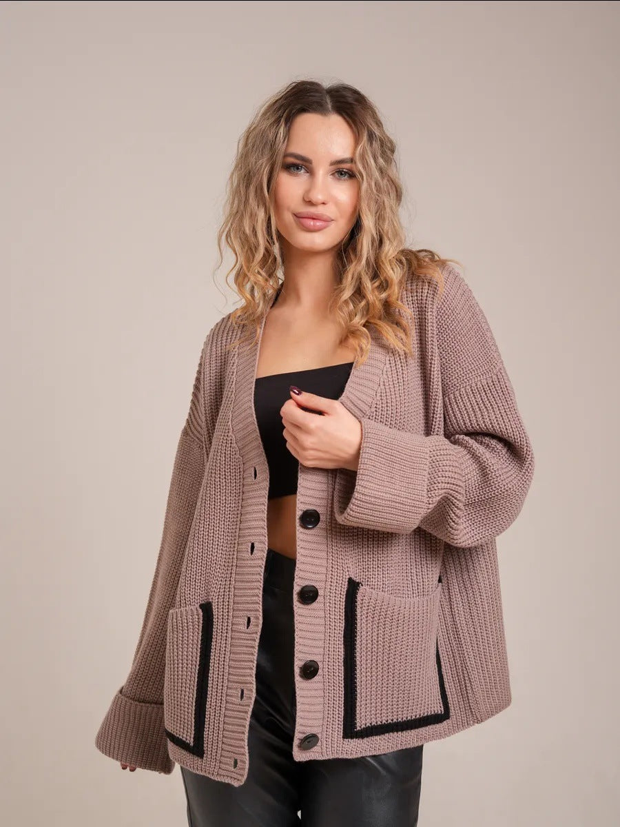 Damen Strickjacke mit großem Kragen und Taschen Krohn-e