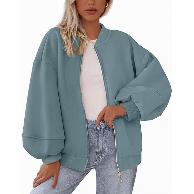 Damen lässige Oversized-Jacke mit Reißverschluss und ballonen Ärmeln Krohn-e