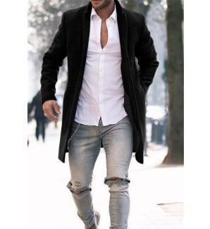Herren eleganter Manhattan-Mantel mit seitlichen Taschen und schmalem Schnitt Krohn-e