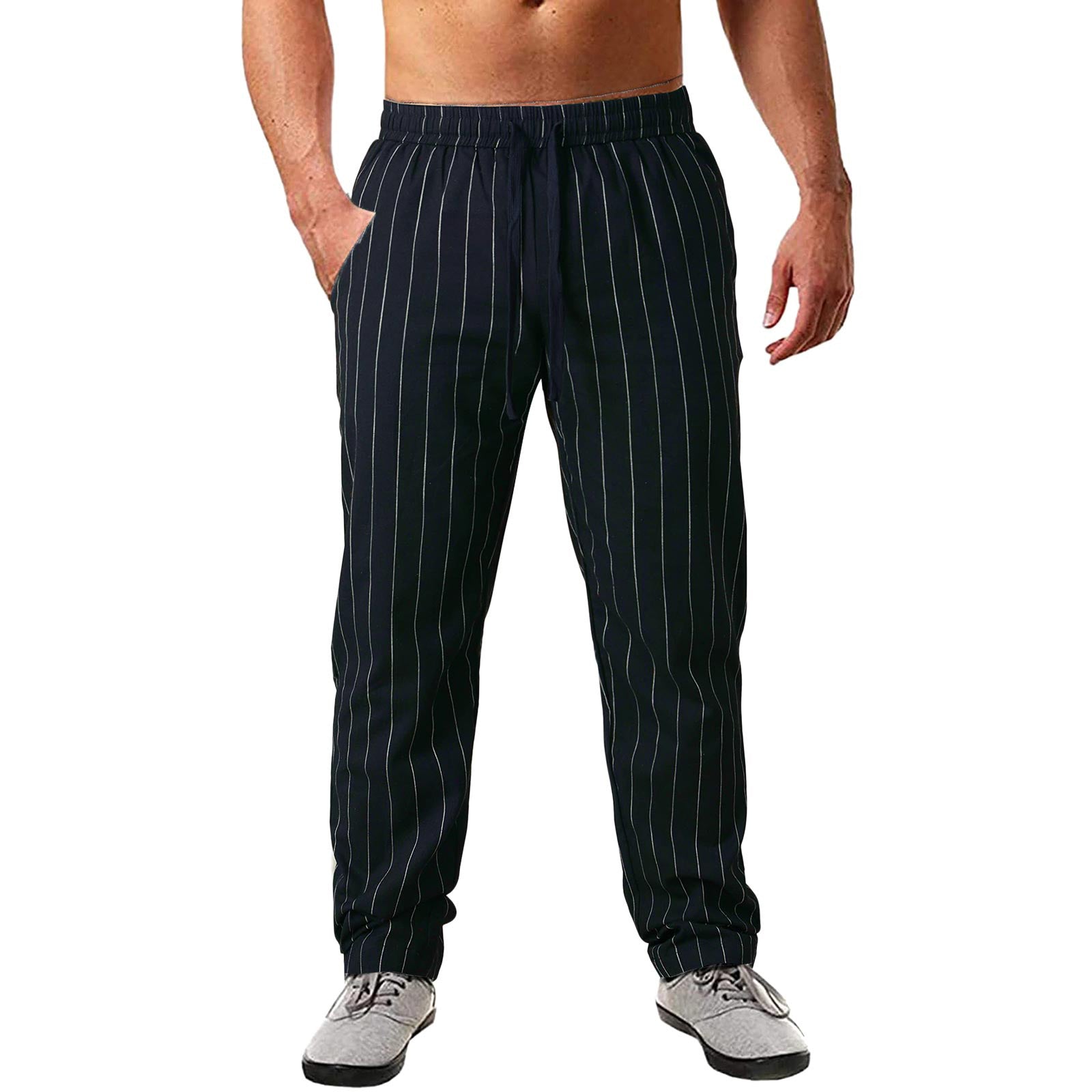 Herren lässige Streifen-Hosen aus Baumwollmix mit elastischem Bund und praktischen Eingrifftaschen Krohn-e
