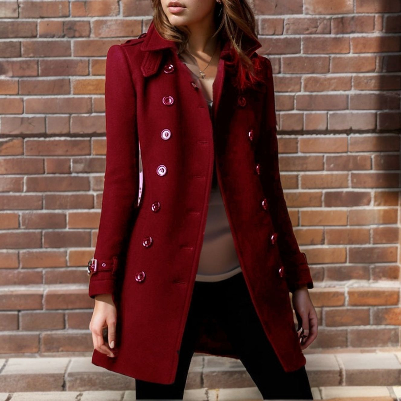 Damen Wollmantel mit stilvollem Knopfdesign Krohn-e