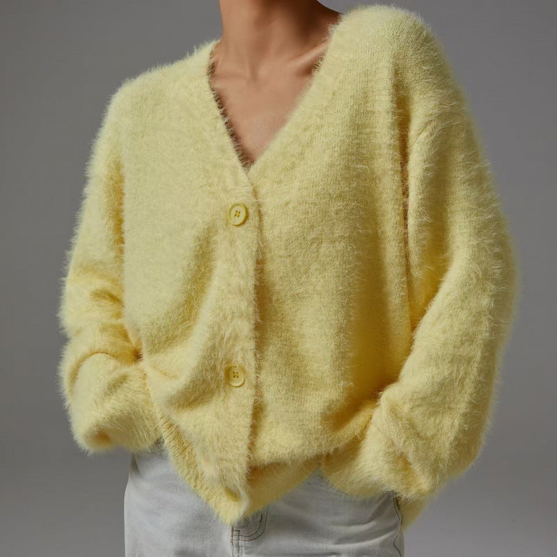 Damen flauschiger Cardigan mit V-Ausschnitt und übergroßem Schnitt Krohn-e