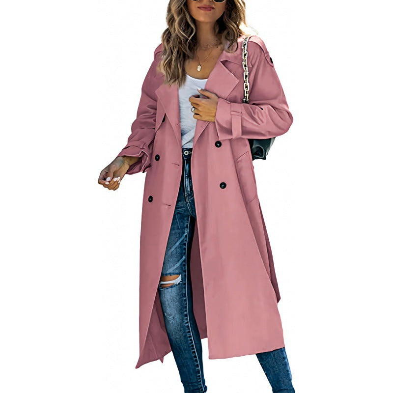 Damen eleganter Trenchcoat mit doppelt Reihe Knopfverschluss und Taillengürtel Krohn-e